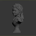 White Classical Female Bust Sculpture With Curly Hair Drapery And Pedestal Base