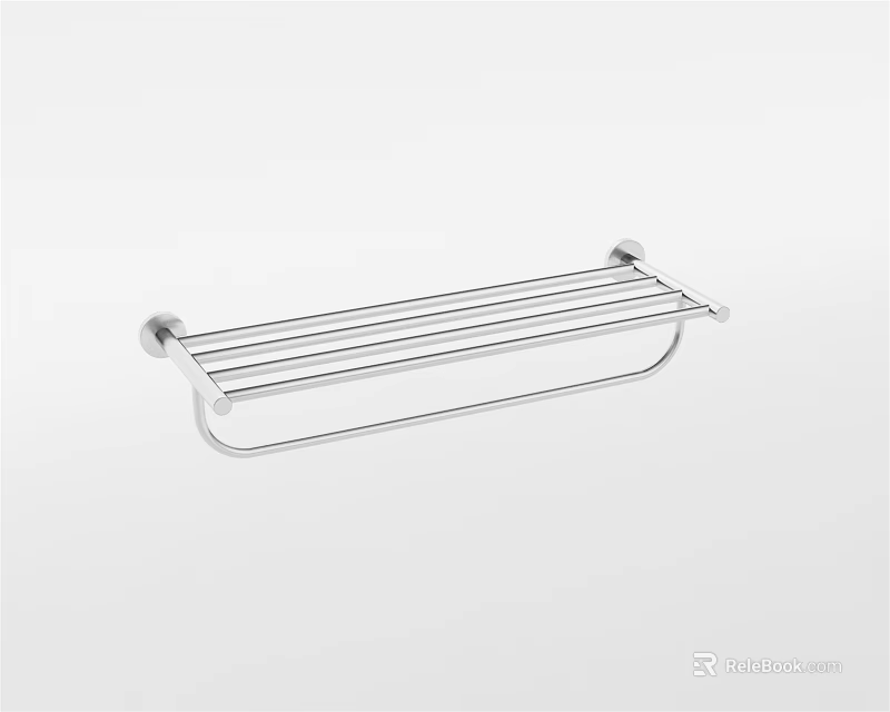 Modern Wall Mounted Bathroom Shelf With Stainless Steel Towel Rack Design 3d model 