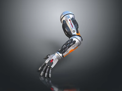 Robotic Arm With Silver Black Orange Design And Detailed Humanoid Hand Structure 3d model