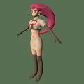 Pink Haired Character in White Top R White Skirt Black Gloves Brown Boots Green Background