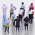 Multi-person chef, kitchen staff, restaurant staff, waiter 3d model