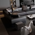 Elegant Modern Leather Sofa and Coffee Table Set with Cushions Accent Chairs and Area Rug