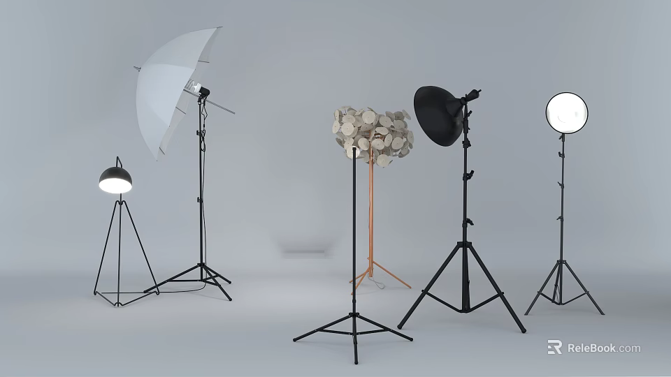 Studio Photography Lighting Combinations With Umbrella Softbox Round Light Honeycomb Light And Tripod Stands 3d model 