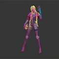 Futuristic Game Movie Character With Silver White Hair And Blue Red Gray Mechanical Outfit