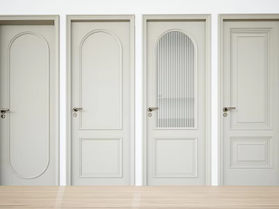Modern Light Colored Hinged Doors With Various Interior Designs And Handles 3d model