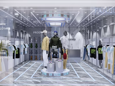 Fashion Retail Store in Shopping Mall with Mannequins and Stylish Clothing 3d model