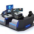 High Tech Console Desk And Chair Set With Multiple Screens Control Panels And Blue Lights 3d model
