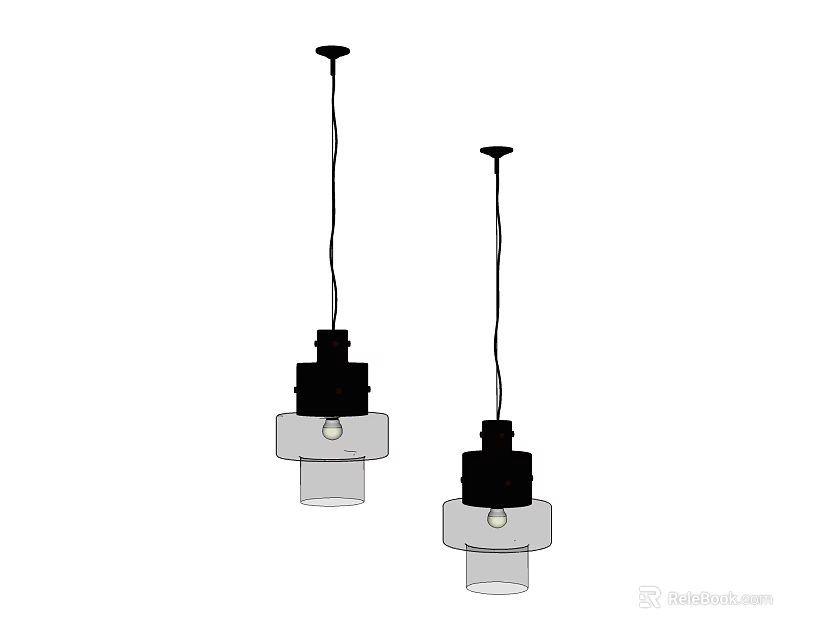 Modern Pendant Lights With Black Upper And Transparent Lower Shades 3d model 