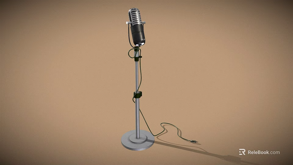 Silver Black Headphone Speaker With Adjustable Stand And Cable On Brown Background 3d model