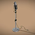 Silver Black Headphone Speaker With Adjustable Stand And Cable On Brown Background 3d model