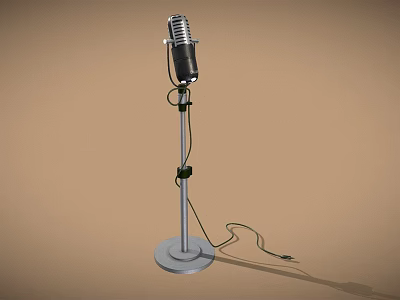 Silver Black Headphone Speaker With Adjustable Stand And Cable On Brown Background 3d model