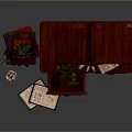 Dark Brown Wooden Bookshelf With Ornate Design Books Potted Plants And Drawers