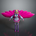 Fantasy Female Character With Cat Ears Large Pink Wings White And Pink Dress And Stockings