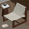 Leisure Chair With Wooden Frame And White Fabric Near Side Table On Wooden Floor