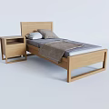 Modern Single Bed With Wooden Frame Headboard Pillows Blanket And Matching Nightstand