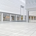 Modern Commercial Street With Glass Curtain Wall Buildings White Curved Roof And Spacious Plaza Design