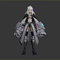 Game Movie Character With White Long Hair Mechanical Armor And Glowing Blue Accents Design