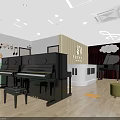 Le Yi Art School Interior With Grand Pianos Keyboard Decoration And Red Curtains Music Notes