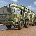 Camouflaged Military Functional Vehicle With Red Five Pointed Star Multiple Wheels And Missile Launch System