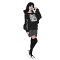 Woman In Black Hoodie With White Graphic Print Plaid Skirt And Black Thigh High Socks 3d model