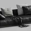 White and Black Two-Seater Sofa with Pillows and Blanket Living Room Interior Design
