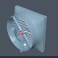 Industrial Exhaust Fan With Square Metal Housing Red Center Motor And Protective Mesh Guard