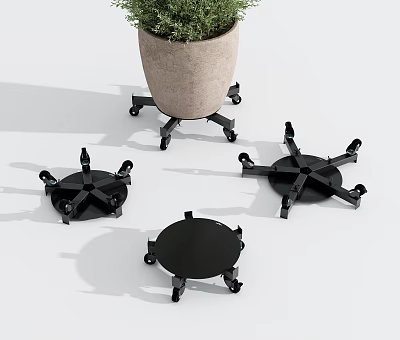 Black Sofa Stool With Movable Wheels And Stable Base Design For Home 3d model