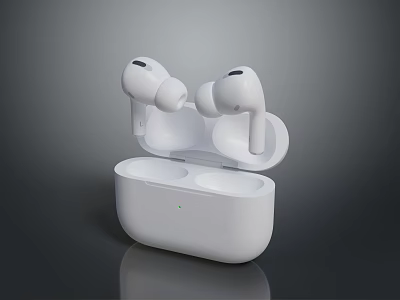 White Wireless Earbuds In Open Charging Case With LED Indicator 3d model