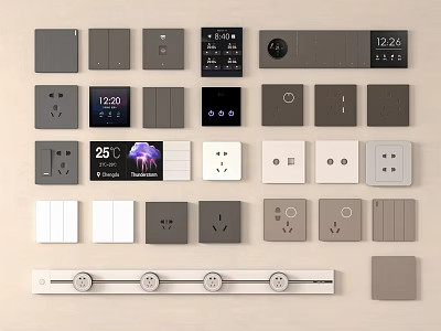 Modern Switch Panels Featuring Various Designs Digital Display Showing Time And Temperature With Neutral Colors 3d model