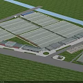 Industrial Plant Layout With Multiple Large Buildings Green Lawn And River