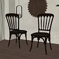 Dark Wooden Dining Chairs With Backrest And Upholstered Seats Near Circular Decor And Green Plant