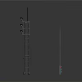 Tall Steel Tower Structure With Multiple Top Lights And Adjacent Stand Design