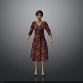Woman in Red Floral V neck Mid sleeve Dress Standing on Gray Background