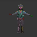 3D Tactical Character In Blue Uniform With Black Vest Helmet Goggles And Arms Outstretched