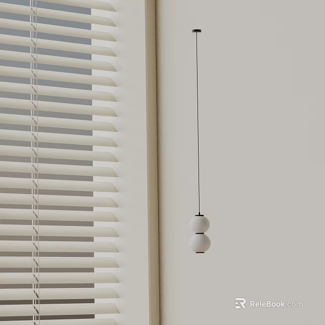 Contemporary Interior With Double White Spherical Pendant Light White Wall And Window Blinds 3d model 