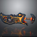 Lava Inspired Mythical Weapon with Blue Red Orange Flames Intricate Patterns and Glowing Details