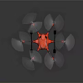 Red Hexacopter Drone With Six Propellers And Black Landing Gear