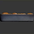 Golden Brown Sweet Rolls In Blue And White Baking Dish With Frosting
