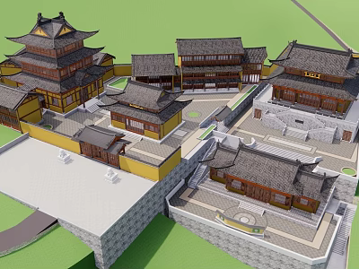Traditional Ancient Chinese Architecture with Multi Story Pavilions Traditional Tiled Roofs and Courtyard Layout 3d model