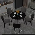 Modern Round Dining Table Set with Gray Chairs White Cabinet and Marble Floor 3d model