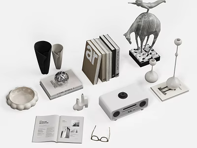 Decorative Ornament Set With Books Sculpture Vase Speaker Dish And Glasses 3d model