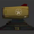 Two Yellow Multi Barrel Mechanical Launchers With Red Tops Black Base And Yellow Emblem