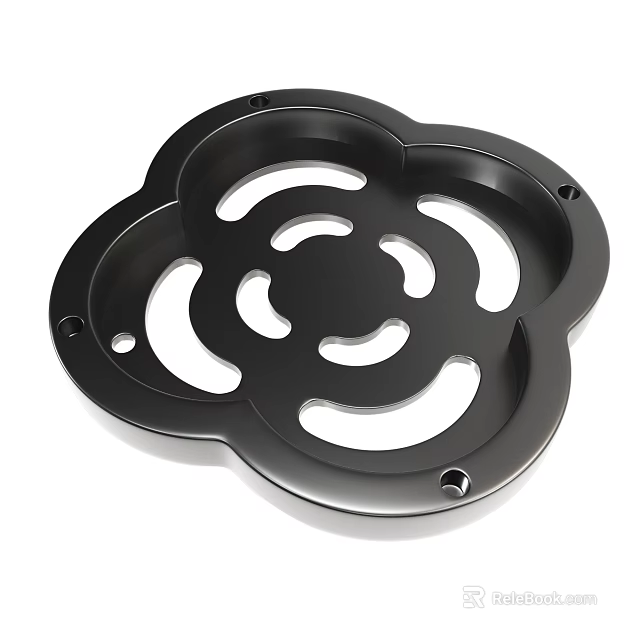 Black Flower Shaped Metal Tray With Decorative Hollow Circular Cutout Design 3d model 