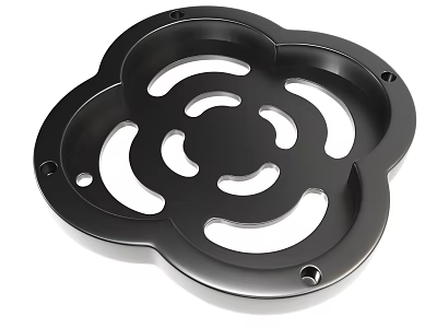 Black Flower Shaped Metal Tray With Decorative Hollow Circular Cutout Design 3d model
