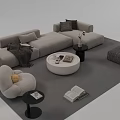 Modern Beige Sofa And Coffee Table Set With Pillows Blanket Side Table And Rug 3d model