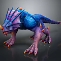 Blue And Purple Spiked Mythical Beast Character With Sharp Claws Horns And Spines