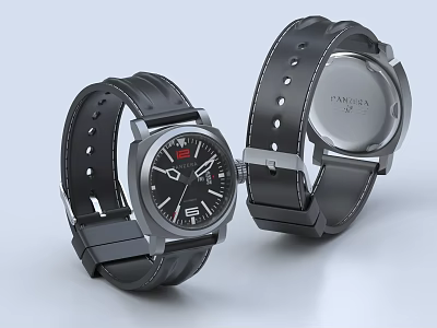 Modern Wristwatches With Black Leather Straps Metal Cases And Black Dials 3d model