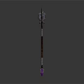 3D Rendered Battle Axe With Purple Glowing Accents And Metallic Handle Design