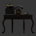 Vintage Wooden Table With Carved Legs Antique Telephone And Decorative Items