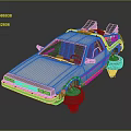 Futuristic Classic Car Hovering With Blue Levitation Devices And Roof Equipment